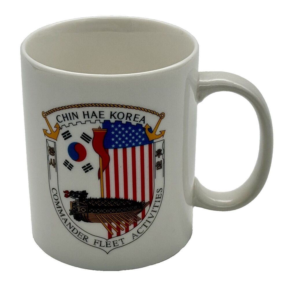 CHIN HAE KOREA Ceramic Mug Cup 12oz White Commander Fleet Activities Navy Chapel